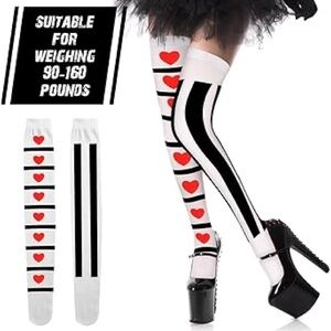 $3 White and Black Thigh-High Socks with Red Hearts New $3 WHEN BUNDLED WITH 3